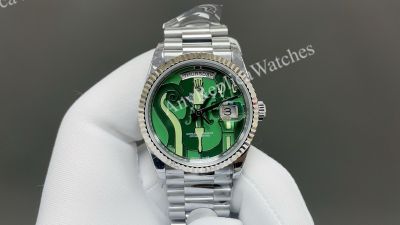 8+ Factory Rolex Daydate 36mm DD 3255 Movement Green Face White Gold Band Watch